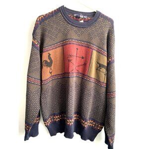 Nautica Knit Mens Sweater Weather Vane Dog Rooster Farm Thick Knit Size Medium